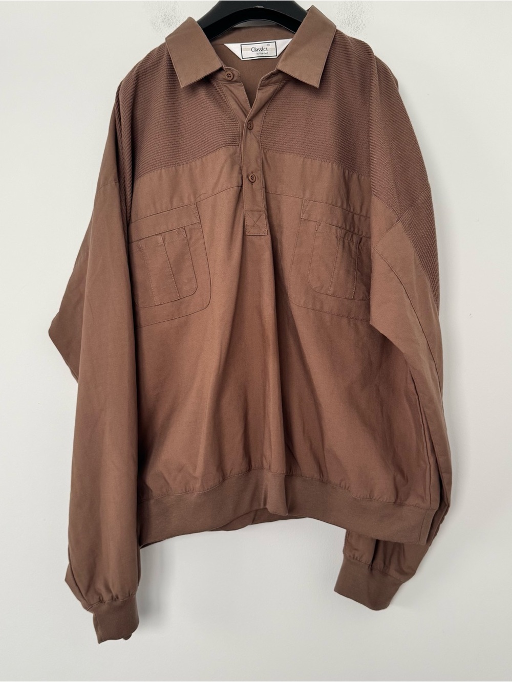 Vintage Classics Palmland Mens Polo Shirt 2XL Brown Earth Long Sleeve Pullover